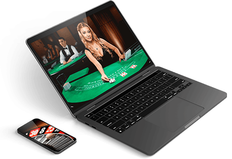 Live Dealer Spiele auf dem Smartphone und Laptop.