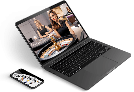 Live Dealer Spiele auf dem Smartphone und Laptop.